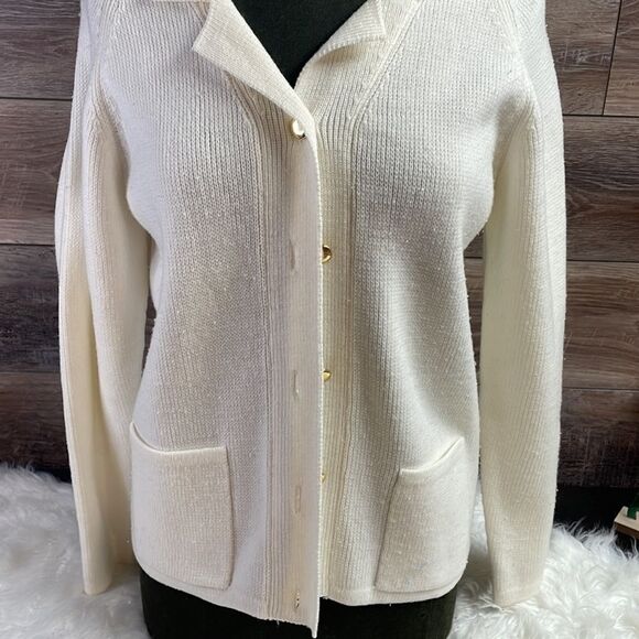 Ladies White Button Up Sweater, Size Small - Picture 2 of 4
